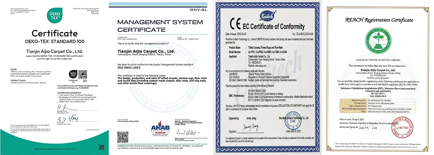 Jute Indoor Door Mat Certification certificate